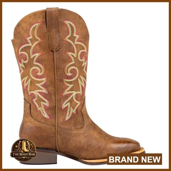 Extra Wide Calf Cowboy Boots Square Toe Pull-On Western Boots Faux Leather